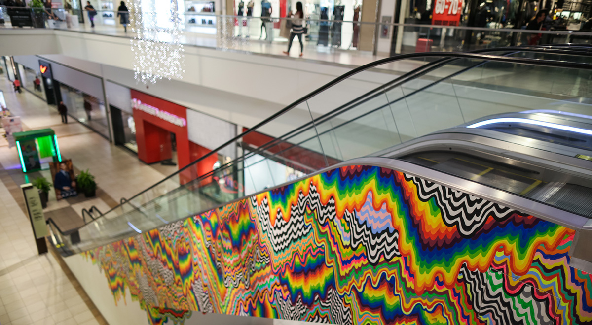 Jen Stark's Drippy Escalator Installation